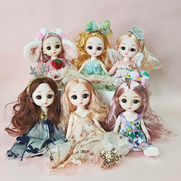6 Pcs 6 Inch Princess Girl Mini Small Princess Little Girl Miniature Dolls